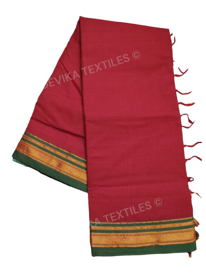 Red ilkal paras border pure mercerised cotton saree with running blouse piece
