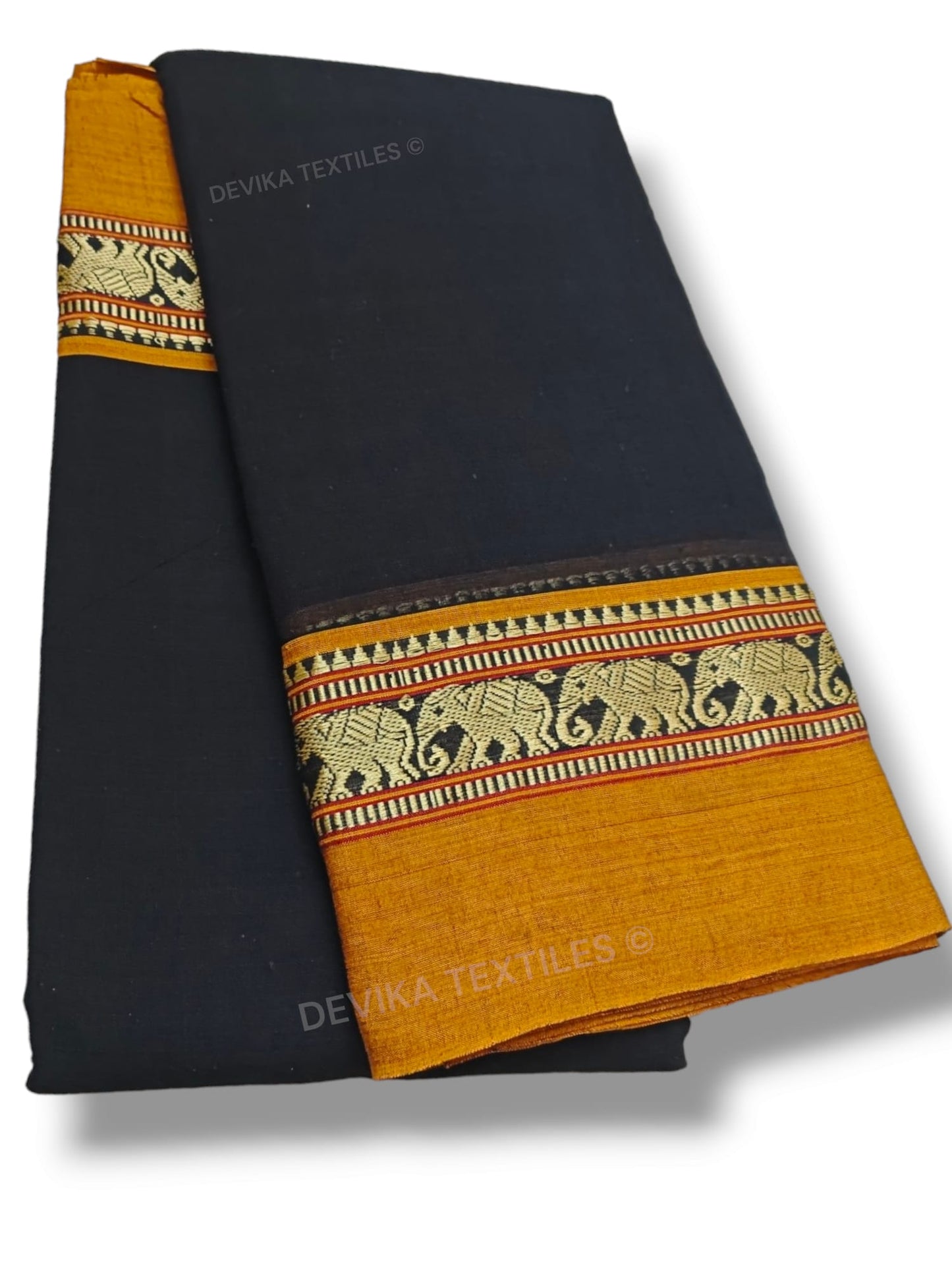 Black Single Elephant Narayanpet Pure Cotton Saree with running blouse piece(Same as saree)
