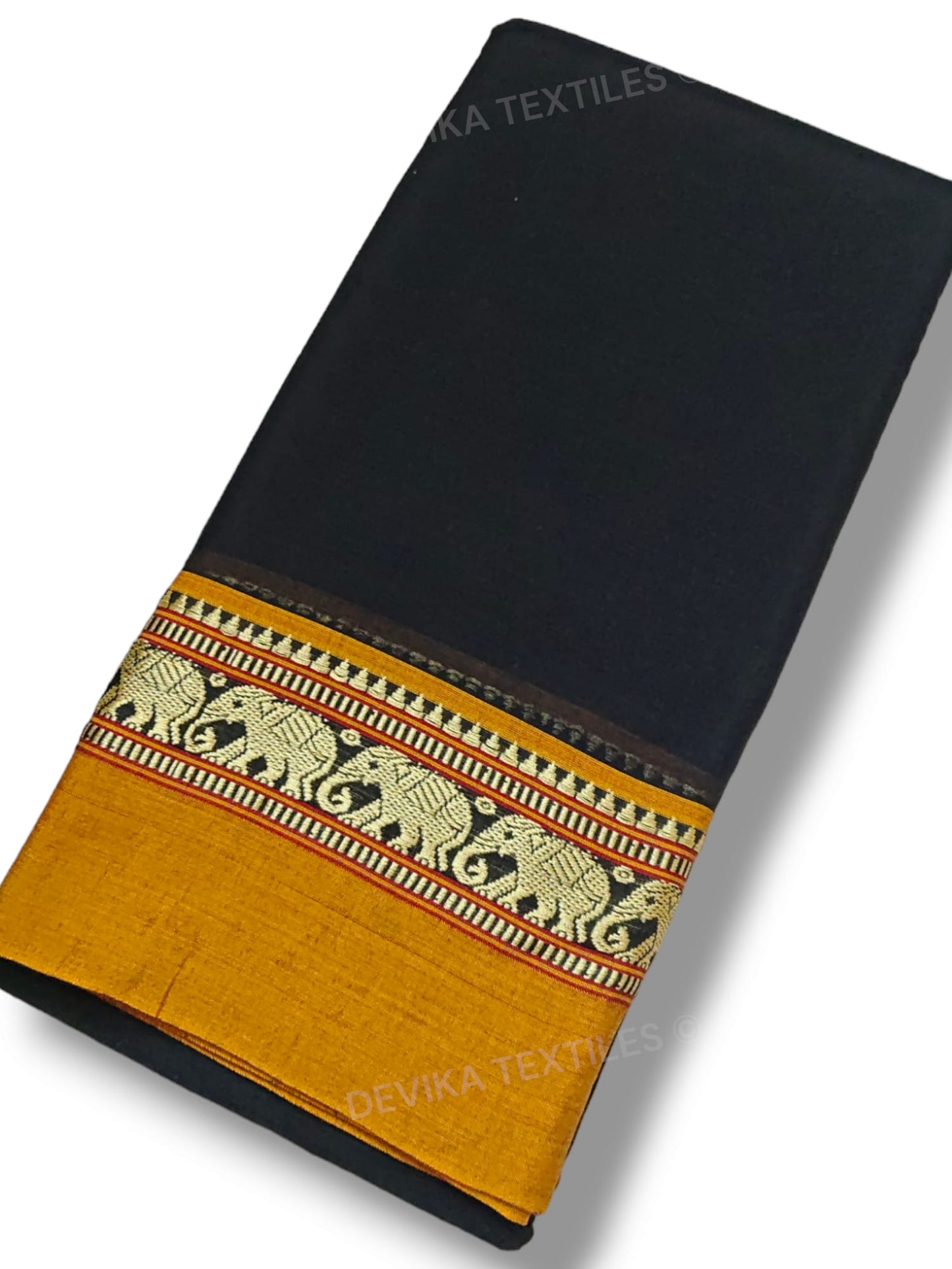 Black Single Elephant Narayanpet Pure Cotton Saree with running blouse piece(Same as saree)
