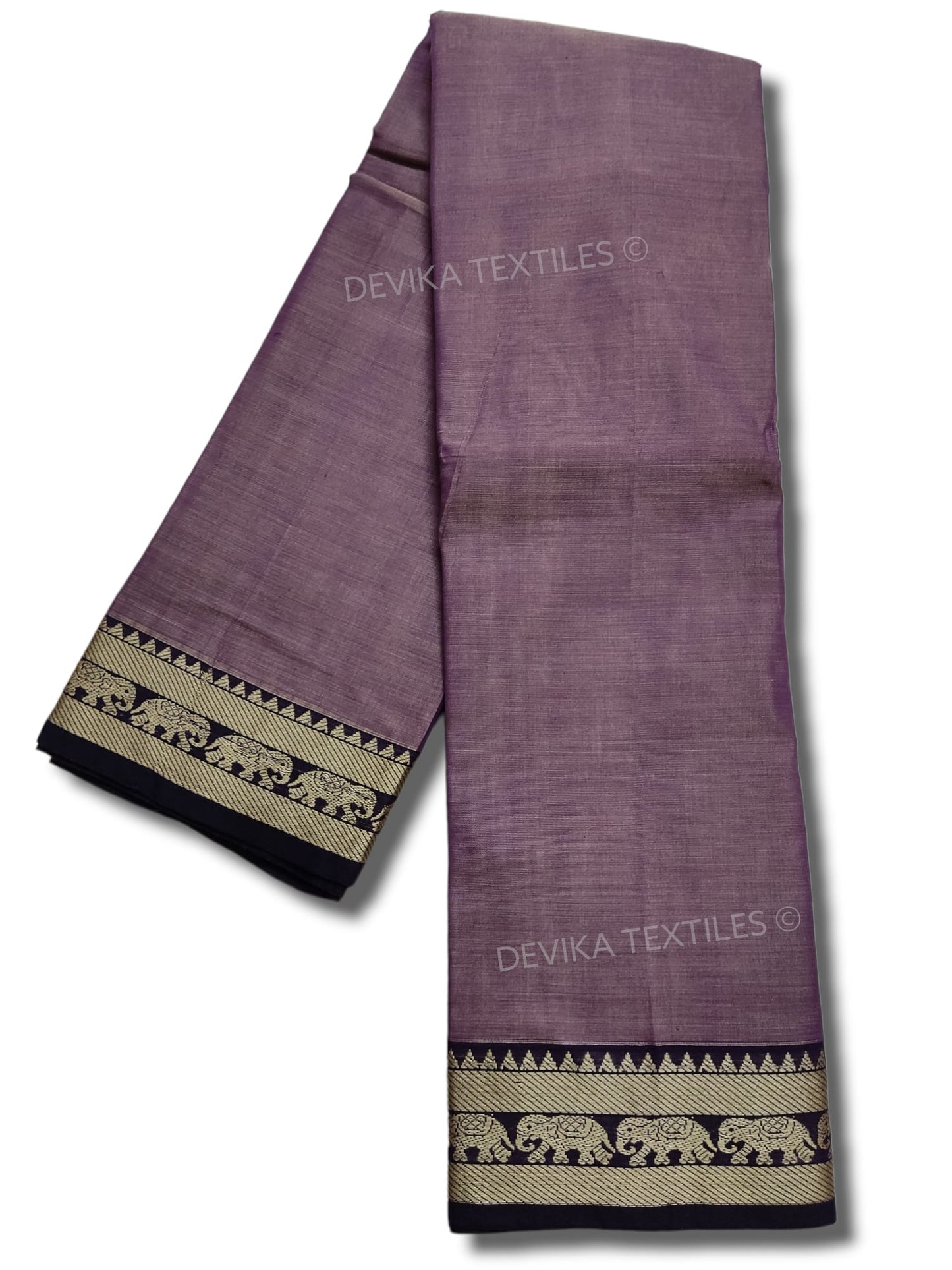 evender Elephant Thread Border Narayanpet Pure Handloom Cotton Sarees with Running blouse piece (Tanvi)