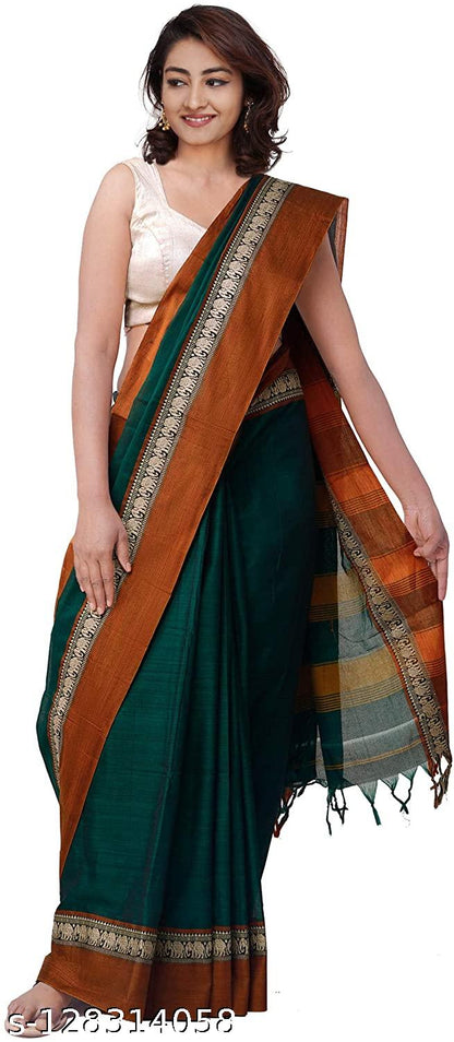 Pure Handloom Narayanpeth Cotton Saree With Running Blouse Piece (Green) For Women