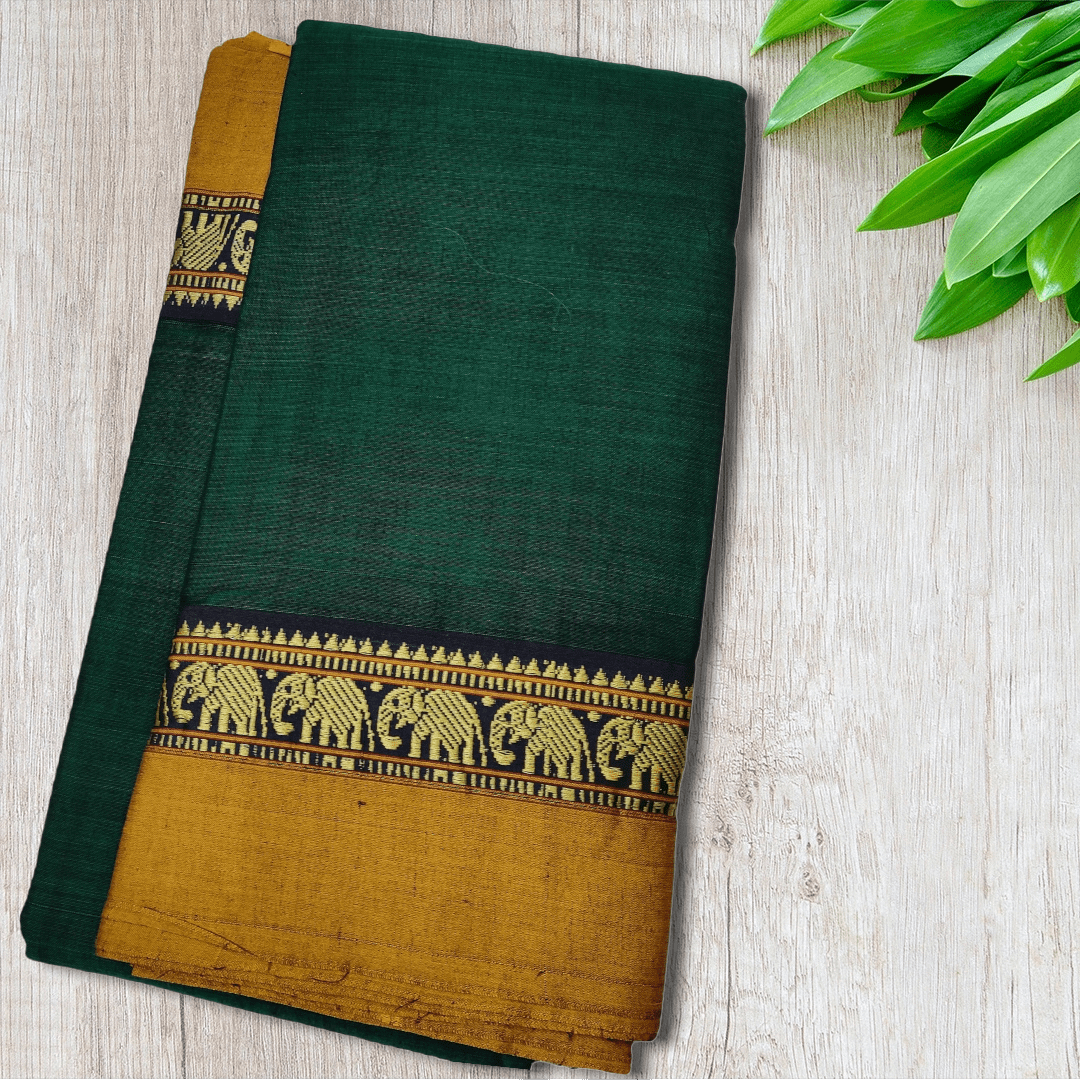 Pure Handloom Narayanpeth Cotton Saree With Running Blouse Piece (Green) For Women