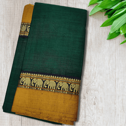 Pure Handloom Narayanpeth Cotton Saree With Running Blouse Piece (Green) For Women