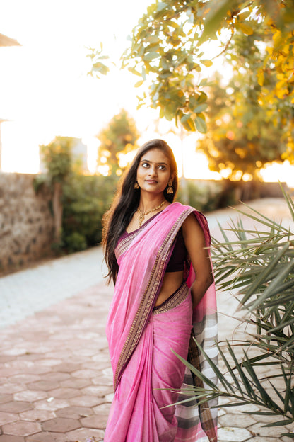 gouthami pinkish grey  Narayanpet Pure Handloom Cotton Sarees with Running blouse piece