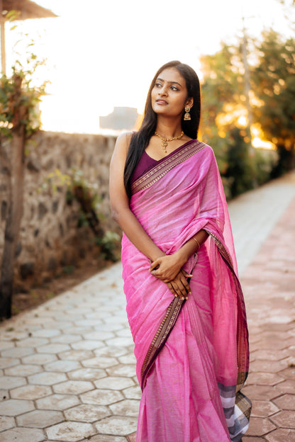 gouthami pinkish grey  Narayanpet Pure Handloom Cotton Sarees with Running blouse piece