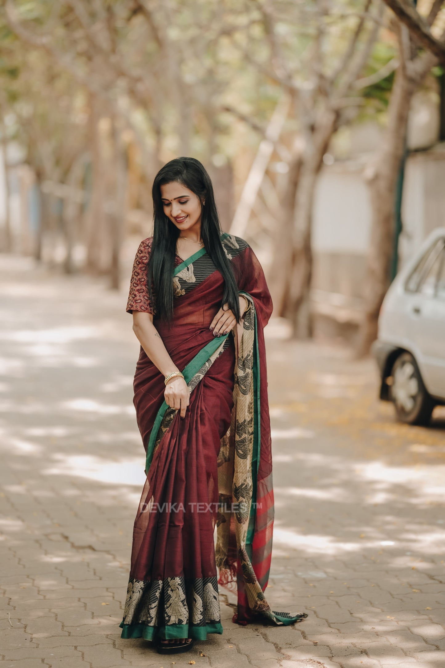 Maroon Sapthapadhi Narayanpeth Pure Handloom Cotton saree with Running blouse piece (Same As Saree)