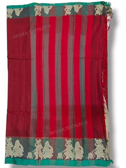 Maroon Sapthapadhi Narayanpeth Pure Handloom Cotton saree with Running blouse piece (Same As Saree)