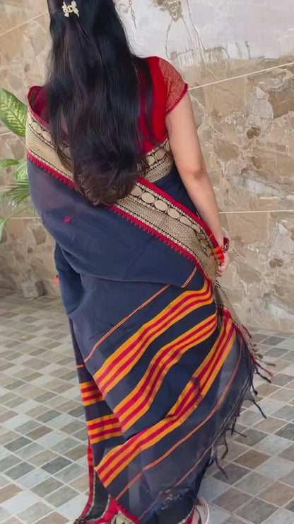 Rukmini Steel Grey Narayanpet Pure Cotton Saree