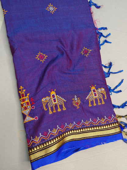 Royal Blue Kasuti Embroidered Narayanapet Pure Cotton saree