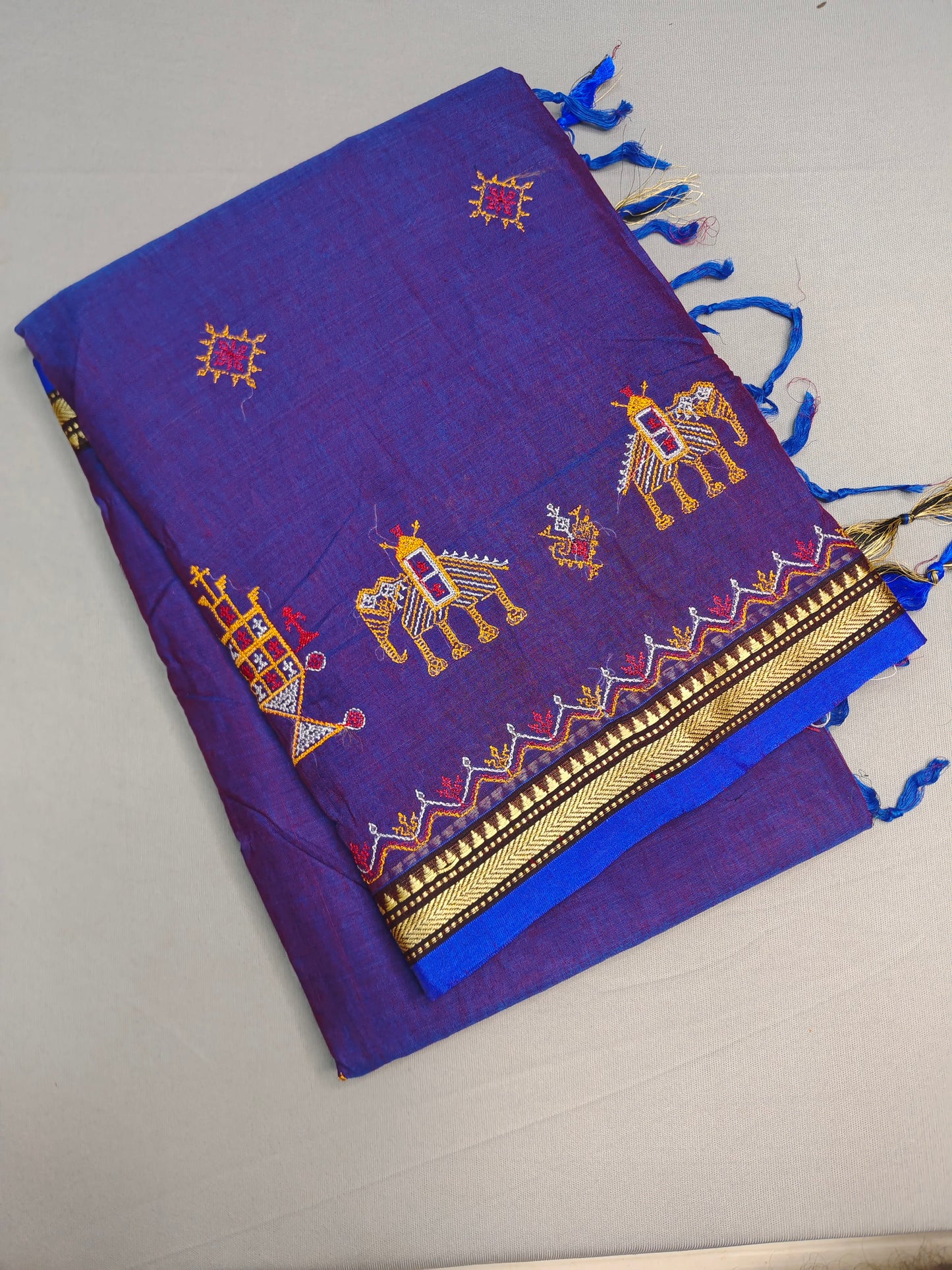 Royal Blue Kasuti Embroidered Narayanapet Pure Cotton saree