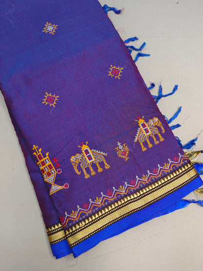 Royal Blue Kasuti Embroidered Narayanapet Pure Cotton saree