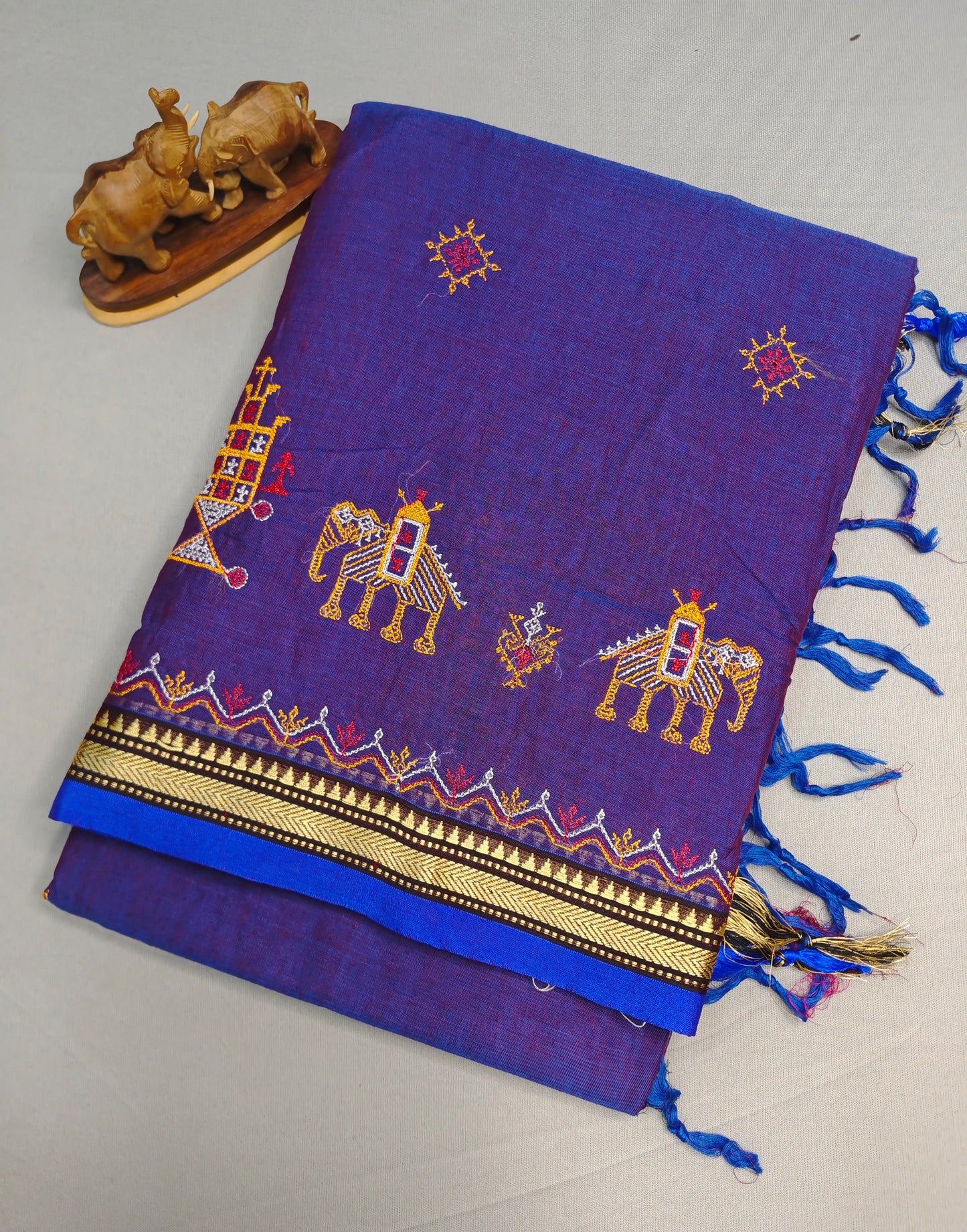 Royal Blue Kasuti Embroidered Narayanapet Pure Cotton saree