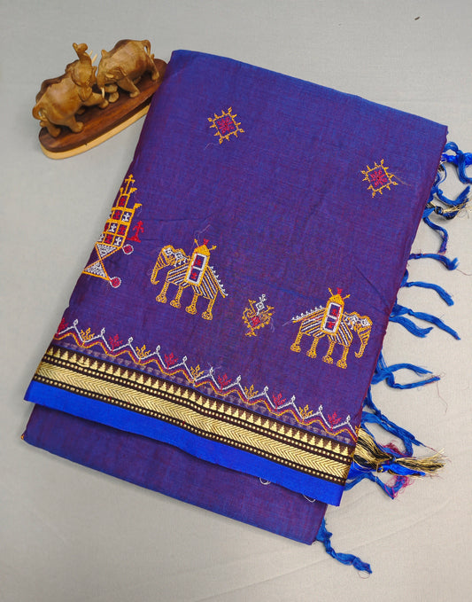 Royal Blue Kasuti Embroidered Narayanapet Pure Cotton saree