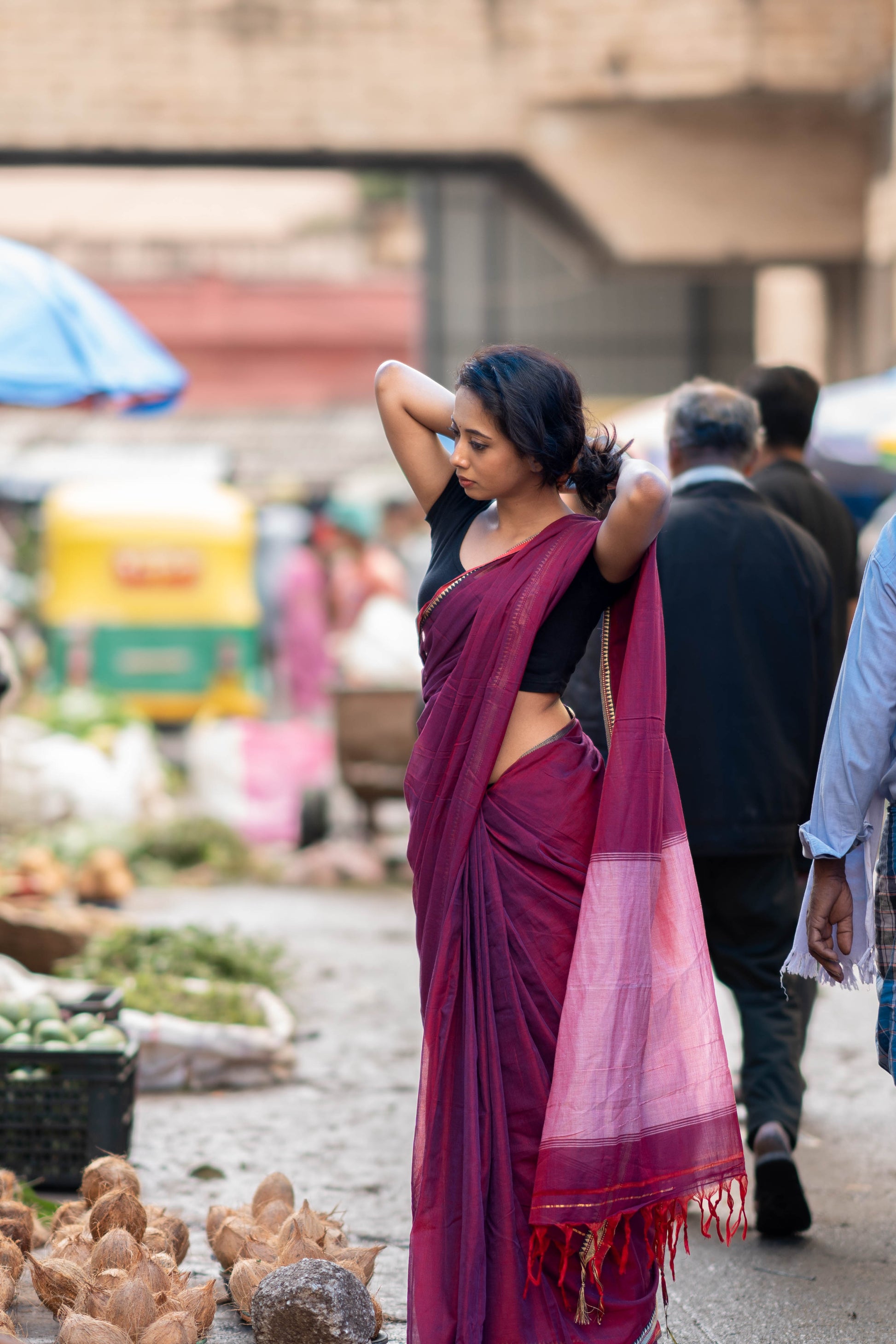 Magenta Ashwini Narayanpeth Pure Mercerised cotton Handloom Saree With Running Blouse Piece (Same as saree)