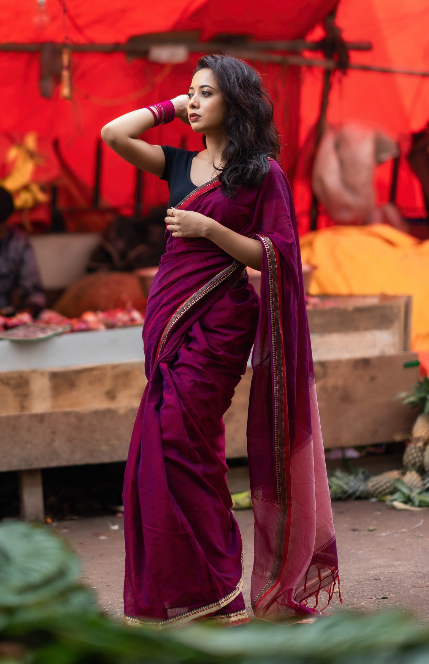 Magenta Ashwini Narayanpeth Pure Mercerised cotton Handloom Saree With Running Blouse Piece (Same as saree)