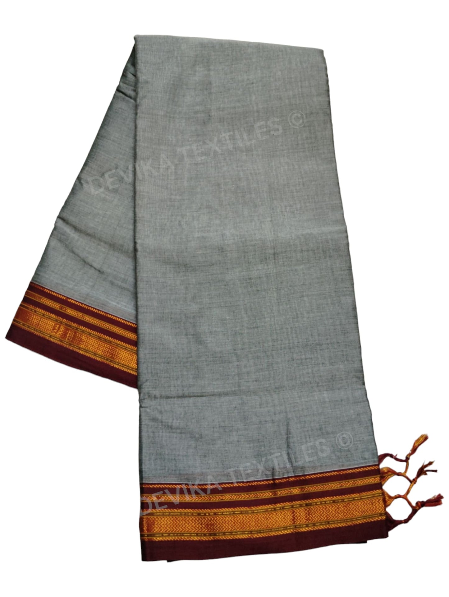 Grey ilkal paras border pure mercerised cotton saree with running blouse piece
