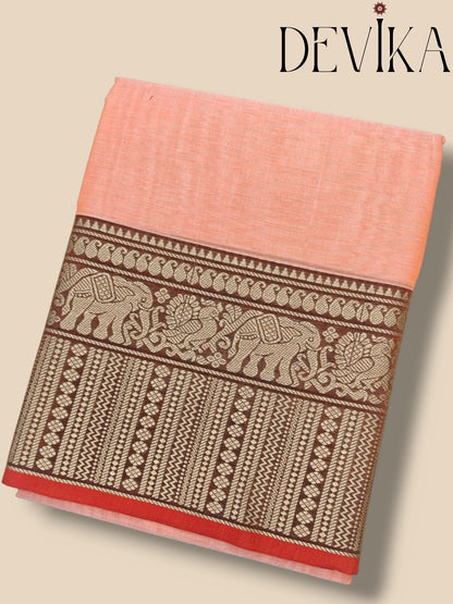Gopika Peach Narayanpet Pure cotton saree