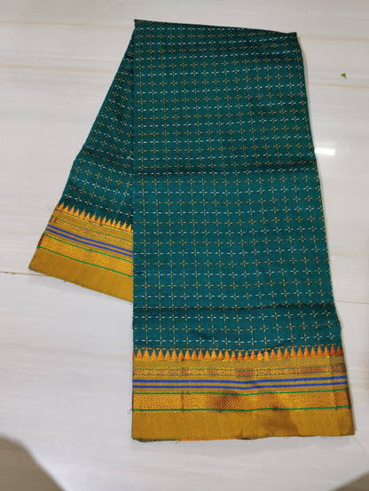 Bottle Green Cottonsilk Ilkal starplus pattern saree with running blouse piece