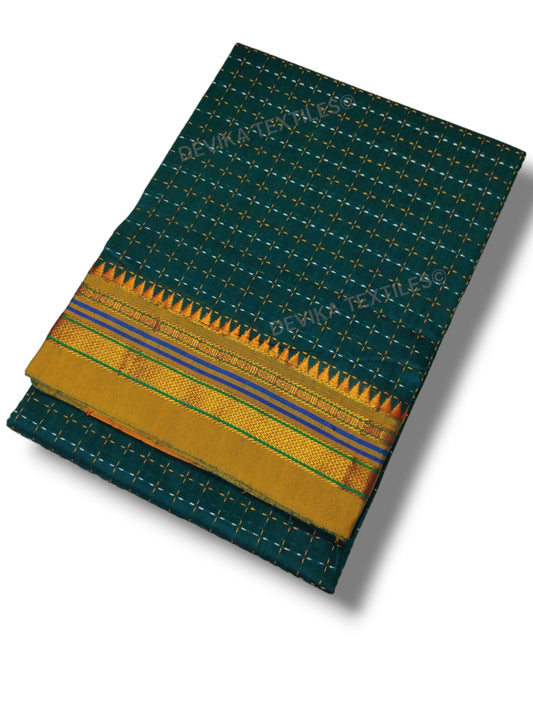 Bottle Green Cottonsilk Ilkal starplus pattern saree with running blouse piece