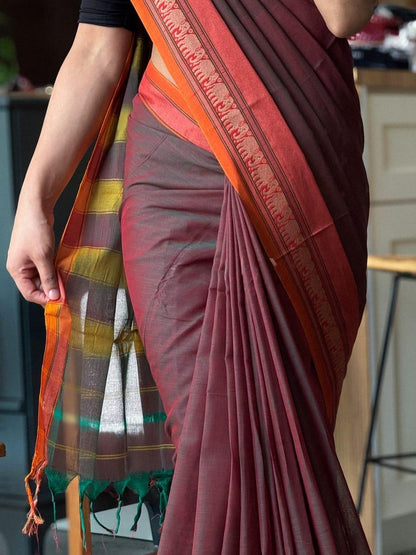 Aradhya Elephant Copper Jari Narayanpet Pure Cotton saree with Running blouse piece (Same as saree)