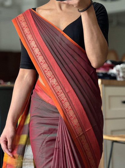 Aradhya Elephant Copper Jari Narayanpet Pure Cotton saree with Running blouse piece (Same as saree)