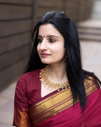 Dhanashir Rani pink Narayanpeth Pure cotton saree with Running blouse piece (Same as body)