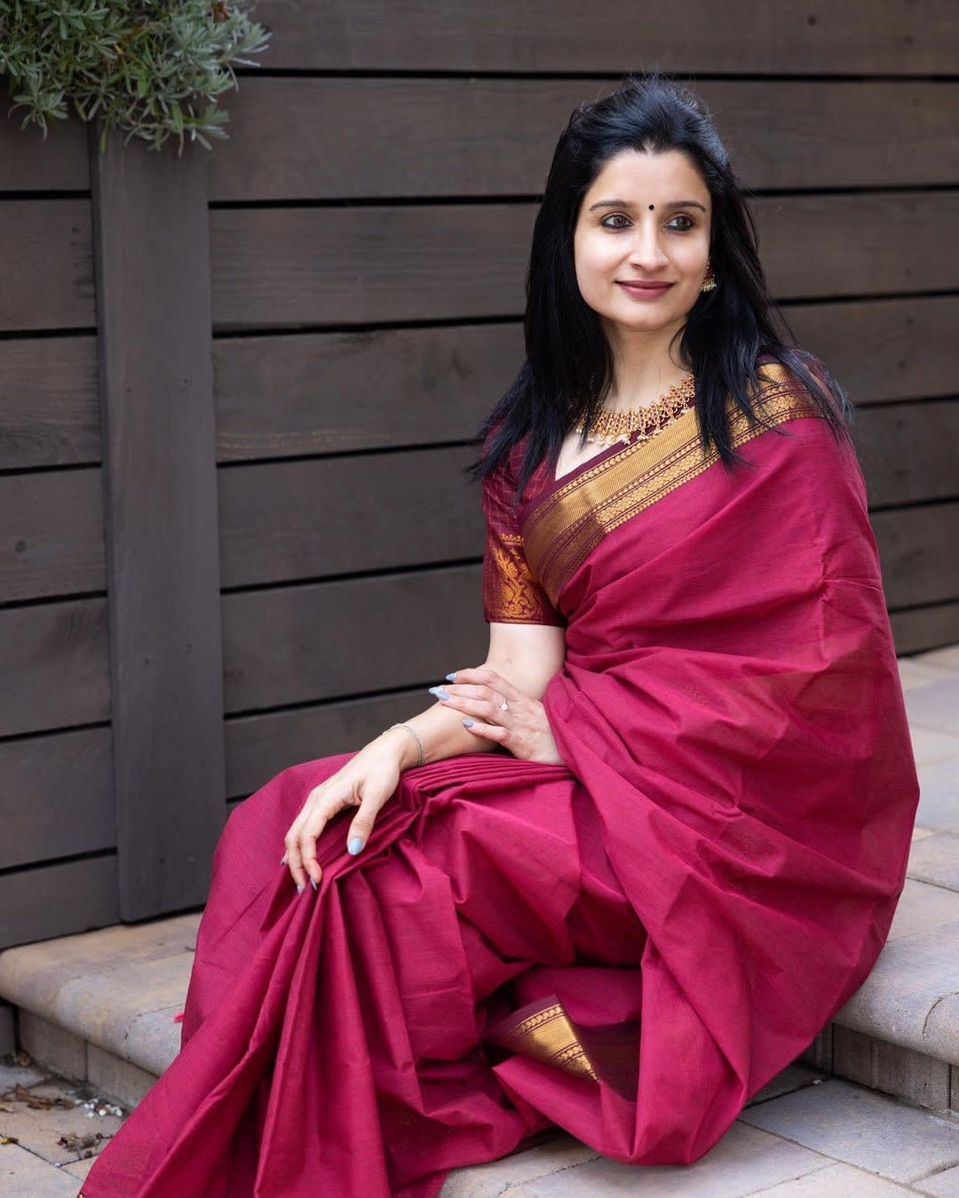 Dhanashir Rani pink Narayanpeth Pure cotton saree with Running blouse piece (Same as body)