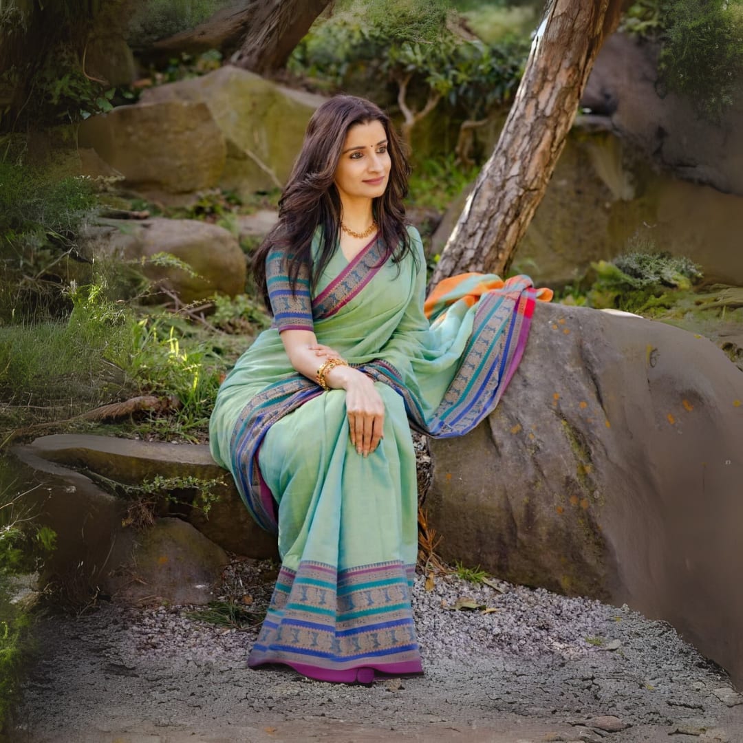 Shravvya Narayanpeth Pure Mercerised Cotton Saree With Running Blouse PIece (Same As Saree)